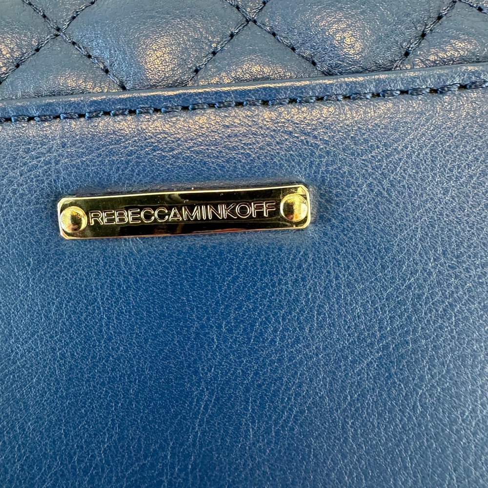 Rebecca Minkoff Blue Quilted Leather Shoulder Bag Chain Strap Magnetic Closure - Picture 8 of 16